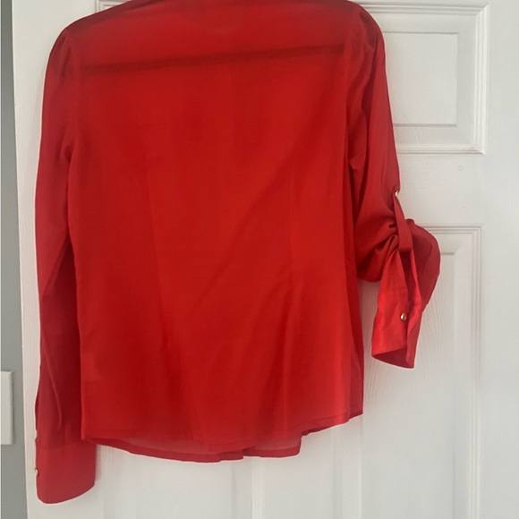Tory Burch Red Sheer Button-Up Blouse - Picture 7 of 7